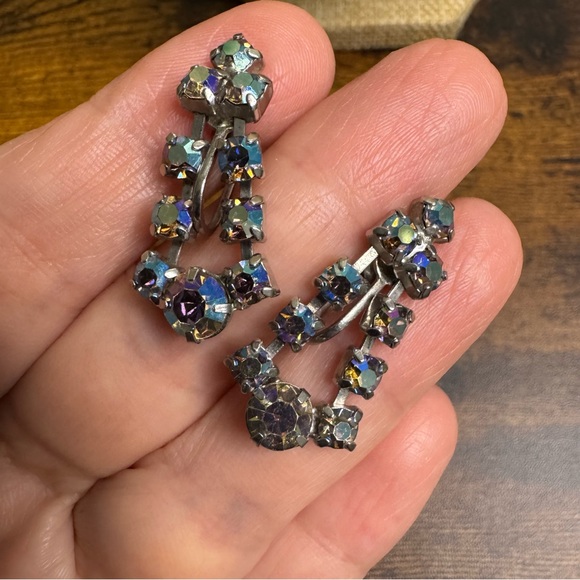 Coro Blue AB Crystal Set Choker Necklace Screw Back Earrings Demi Parrure - Picture 5 of 16